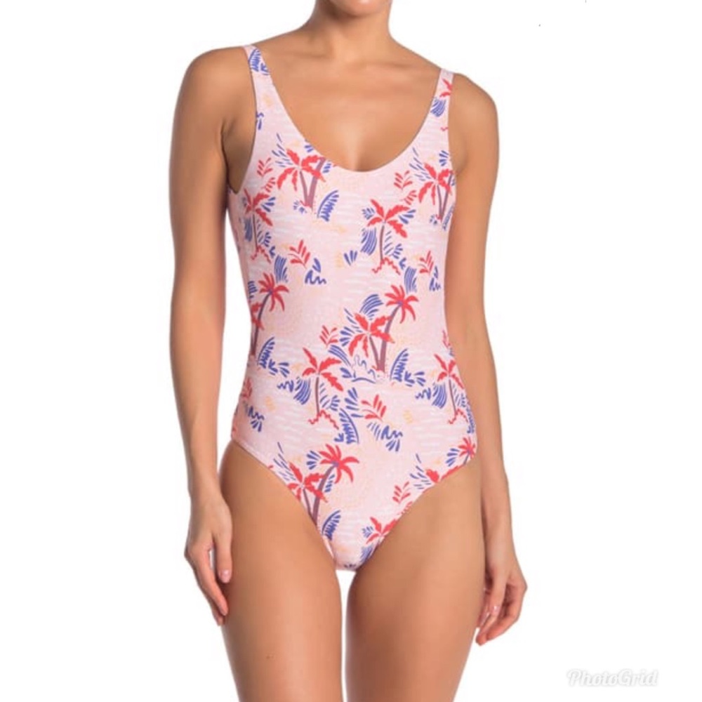 Onia Rachel Palm Tree Print Scoop Back Swimsuit